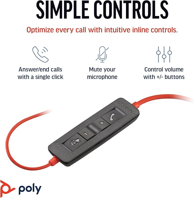 Poly Blackwire 3210 Wired Headset, Noise-Canceling Mic, Single-Ear Design, Connect to PC/Mac via USB-C or USB-A, Works with Teams & Zoom, Amazon Exclusive (9P7X7AA)