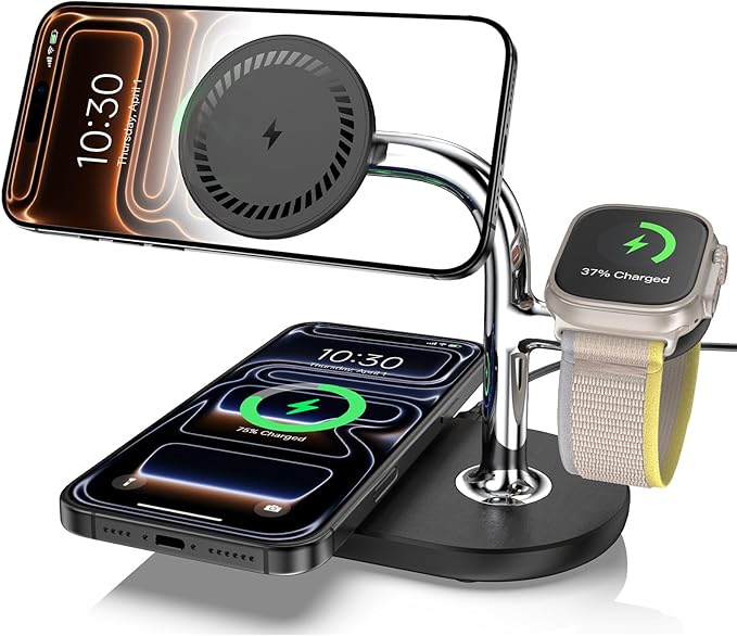 Dual Wireless Charging Station for Mag-Safe Charger 3 in 1 for iPhone 17/16/15/14/13 Series, Airpods Pro 2, iWatch Series 10/9/8/7, Magnetic Wireless Charger for Multiple Devices Apple