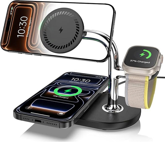Dual Wireless Charging Station for Mag-Safe Charger 3 in 1 for iPhone 17/16/15/14/13 Series, Airpods Pro 2, iWatch Series 10/9/8/7, Magnetic Wireless Charger for Multiple Devices Apple