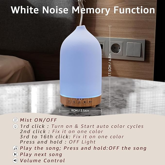 200ML White Noise Ceramic Diffuser,Sleep Sound Machine with 20 Natural Soothing Sounds, 7 Color Lights,Essential Oil Diffuser, Timer for Baby, Kids, Adults, Office, Home(Wood Grain) Upgrade