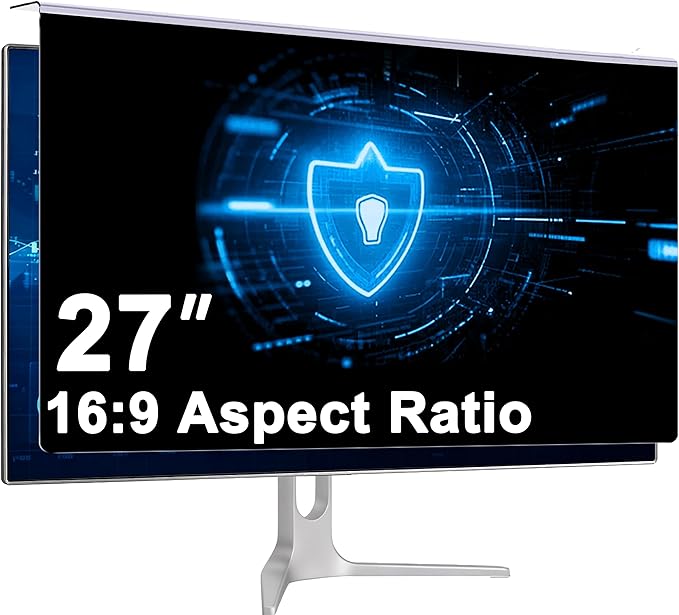 [1 Pack] 27 Inch Computer Privacy Screen Filter for 16:9 Monitor, Anti-Blue Light, Anti-UV Blue Light Blocking Removable Privacy Protector Shield, Hanging Type