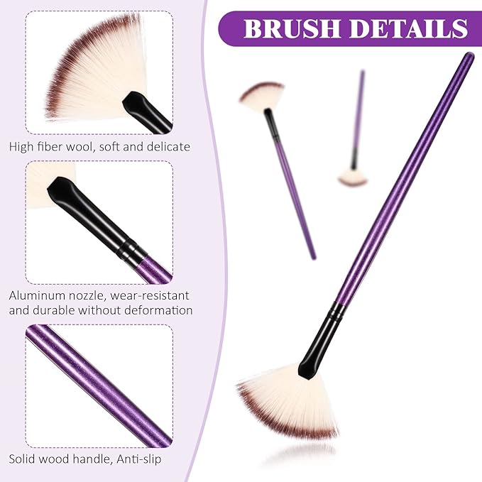 9 Pieces Facial Fan Mask Brushes, Soft Facial Applicator Brushes Tools for Peel Glycolic Makeup for Mud Cream(Purple)