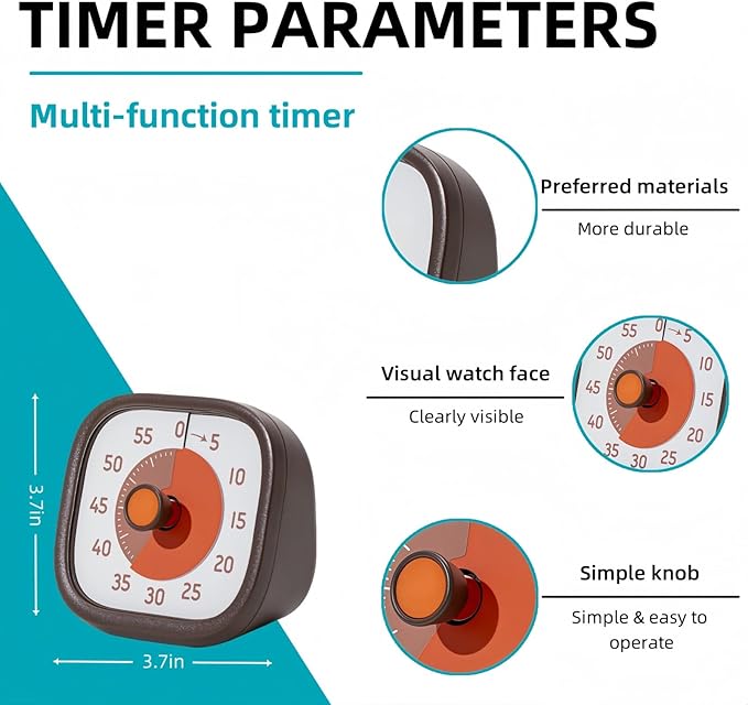 Visual Timer for Kids - 60 Minute Visual Kids Timer for Classroom Home Office, Countdown Timer for Cooking Teaching Working Meeting (Chocolate)