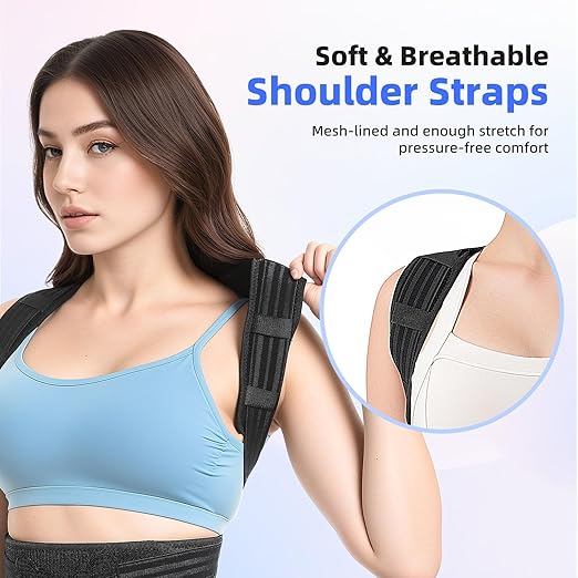 babaka Posture Corrector for Women and Men, Adjustable Full Back Support, Upper and Lower Back Pain Relief, Back Brace, Shoulder Straightener, Scoliosis, Hunchback, Thoracic, Spine Corrector (Medium, Waist: 28''-36'')