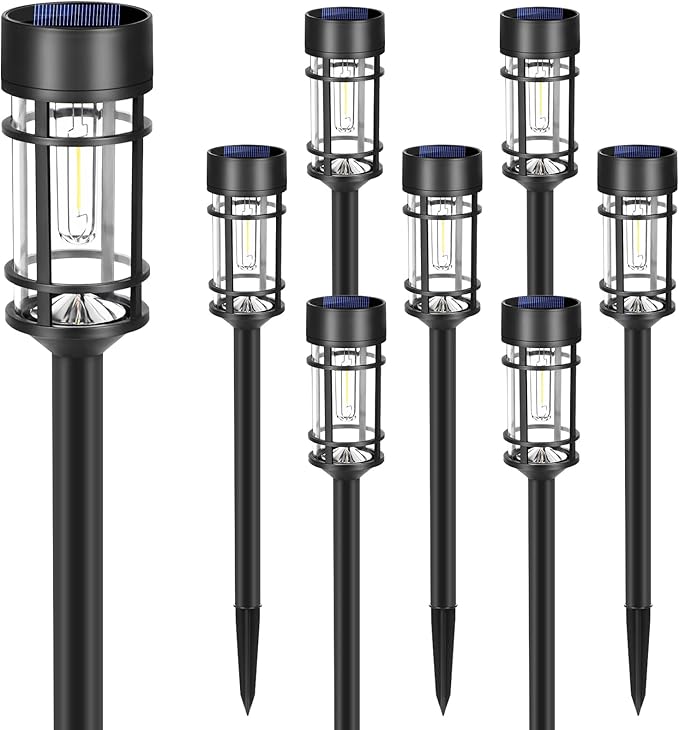 Solar Pathway Lights, 8 Pack LED Solar Lights Outdoor Waterproof, Glass Metal Garden Lighting for Yard Path Landscape Lawn Walkway Driveway, 3000K