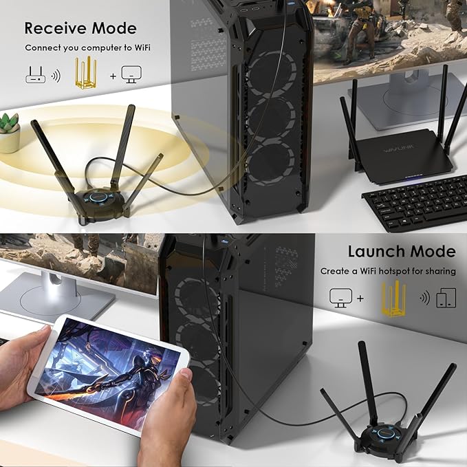 WAVLINK AX5400 USB WiFi Adapter for PC, WiFi 6 USB Adapter with Tri-Band 6GHz/2402Mbps, 5GHz/2402Mbps, 2.4GHz/573Mbps,4x5 dBi Antennas,OFDMA,WPA3, Only for Windows 11/10