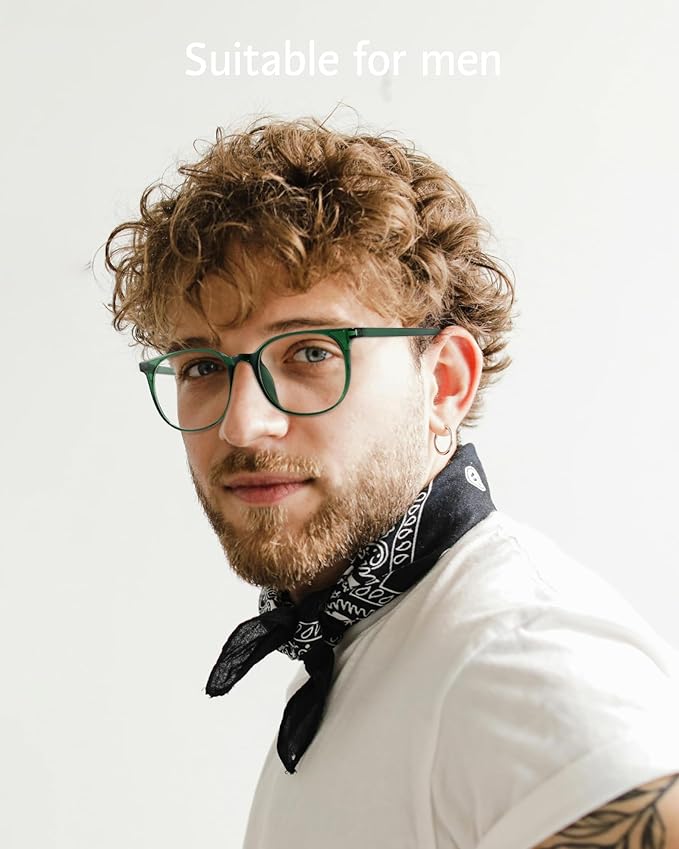 ANRRI Blue Light Blocking Glasses Round Lightweight Eyeglasses Frame Filter Blue Light Computer Game Glasses Green Frame for Men and Women