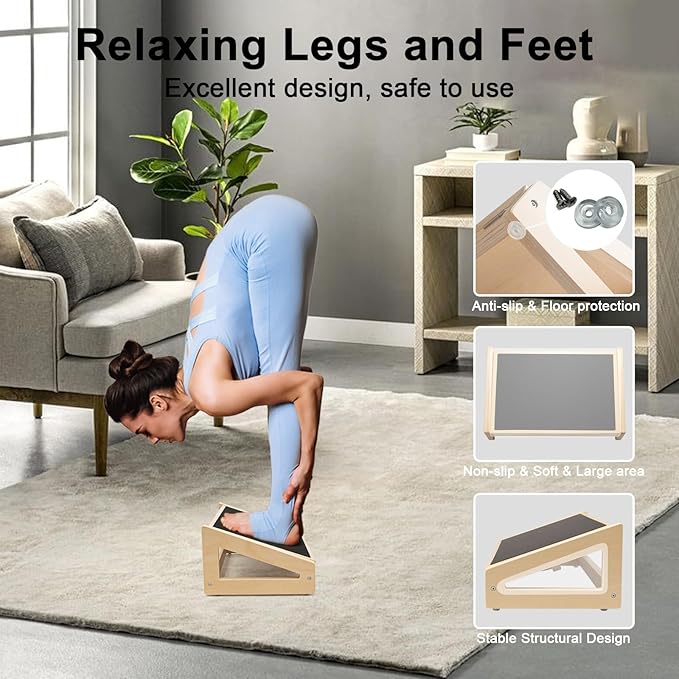 WOOD CITY Foot Rest for Under Desk at Work, 3 Heights Adjustable Footrest with Silicone Surface, 2 in 1 Foot Stool Improve Posture, Reduce Fatigue & Pain, Ideal for Home/Office/Gaming (Natural)