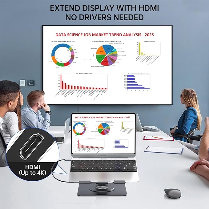 Laptop Docking Station for MacBook Pro/Air/Dell/HP/Surface HC 11-in-1 USB C Hub 360°Rotatable Laptop Stand with USB Hub 4K HDMI USB 3.0 PD100W 3.5mm Audio Jack RJ 45 TF/SD Reader Universal Laptop Dock