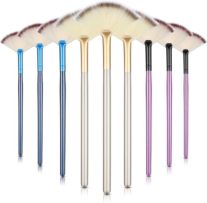 9 Pieces Facial Fan Mask Brushes, Soft Facial Applicator Brushes Tools for Peel Glycolic Makeup for Mud Cream(Blue, Purple, Champagne)