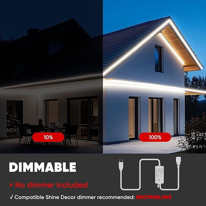 Shine Decor LED Strip Light 150FT 120VAC, Super Bright 19012 Lumens Dimmable, IP65 Waterproof for Outdoor Indoor, 6500K Cool White Every 1.6ft Cuttable Proselect Lighting Strip, 6x10mm ETL Listed