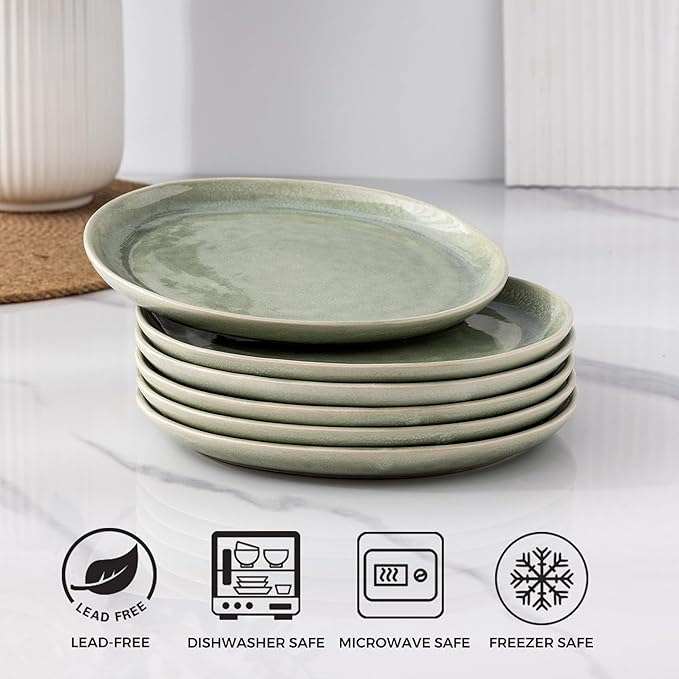 AmorArc Ceramic Dinner Plates Set of 6, 10.5 Inch Handmade Reactive Glaze Stoneware Plates, Rustic Shape Dinnerware Dish Set for Kitchen, Microwave & Dishwasher Safe, Scratch Resistant
