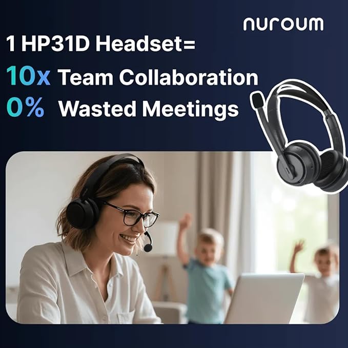 NUROUM HP31D(2nd Gen) Wireless Headset with Mic for Work, Bluetooth Headset with Noise Cancelling Microphone, Charging Stand/Mute Button, Dongle/USB for PC/Computer/Laptop for Zoom/Teams, Office
