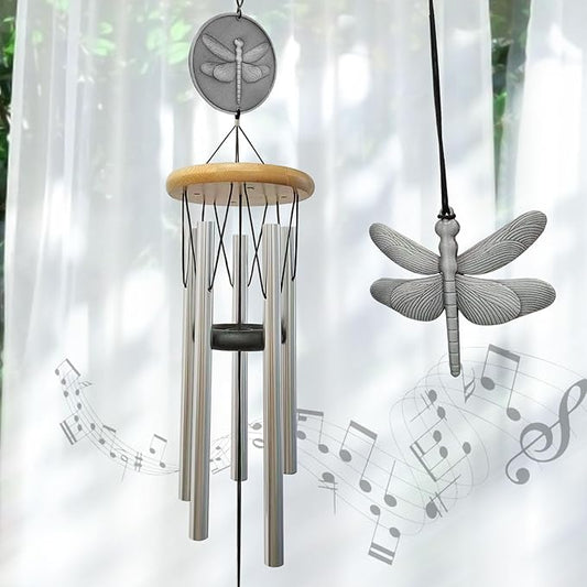 Dragonfly Wind Chimes for Outside with Bright Silver,29 "Memorial Wind Chimes Create a Zen Atmosphere for Outdoor,Garden Patio Yard Decor,Unique Dragonfly Gift for Women/Unisex