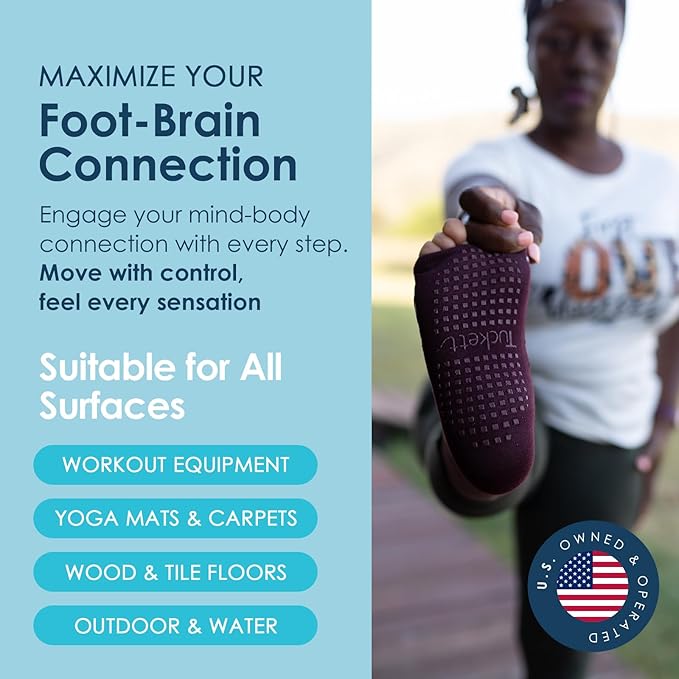 Tucketts Flow Toeless Pilates Socks with Grips for Women, Non-Slip Barre Yoga Socks for Barefoot Workouts, Sizes 5-13, 1 Pair