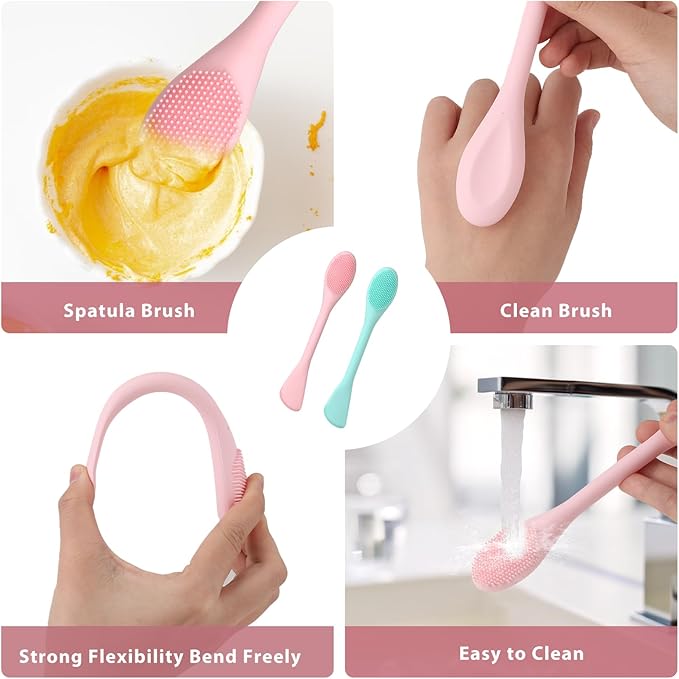 2 Pcs Silicone Face Mask Brush Applicator 2 in 1 Soft Bristle Face Scrubber Beauty Tool Portable Facial Cleansing Brush Applicator for Mud Clay Charcoal Mixed Mask DIY Modeling Mask Body Lotion