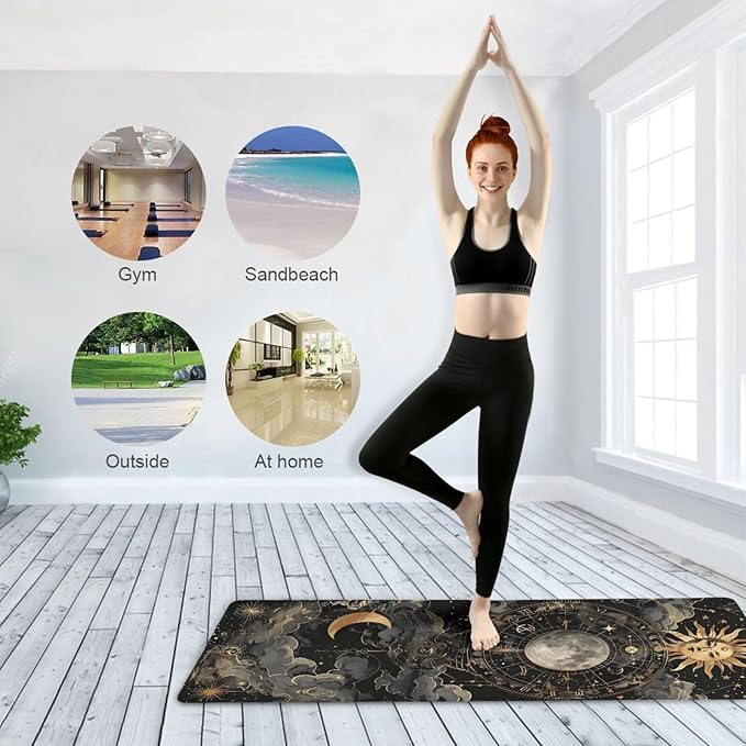 Astrological Pattern Yoga Mat, 71 x 26 Inch Non-slip Yoga Mats Folding Travel Exercise Mat Indoor Outdoor Gym Pilates with Storage Bag for Women Men