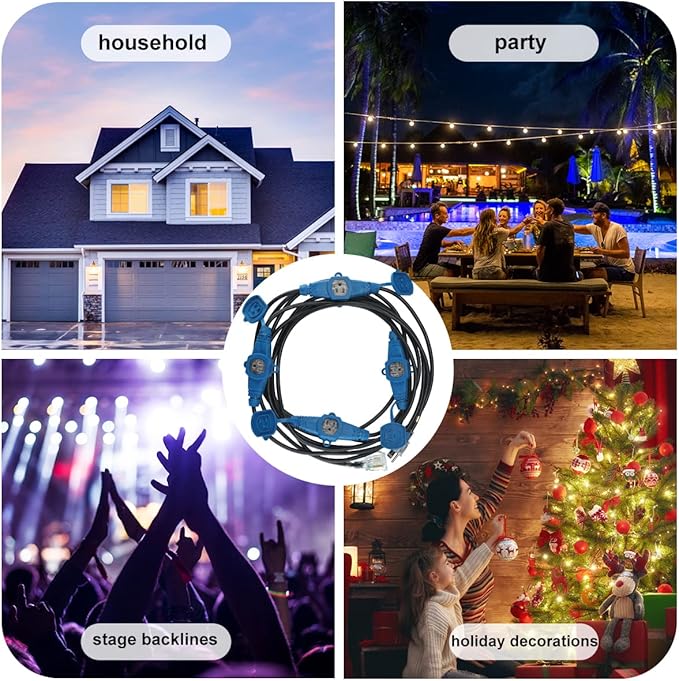 25 Feet Multi Outlet Extension Cord 12 Gauge,5 Nema 5-15R Evenly Spaced Outlets with Blue Indicators,Male Plug to Female Connector,Erboelec,ETL Listed