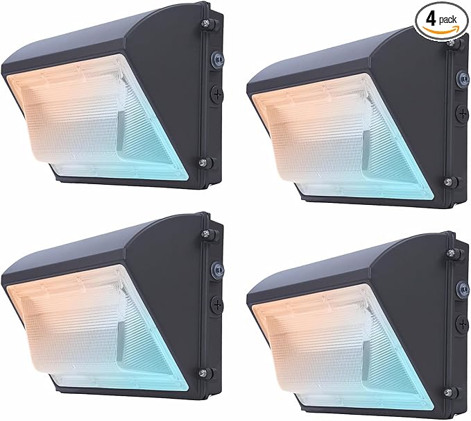 150W LED Wall Pack Light with Photocell 4Pack, 4000/5000/6500K 3CCT, 80/100/120/150W Selectable, LED Security Flood Commercial Outdoor Wall Lights for Parking Lot Barn Warehouses, 100-277V, ETL Listed