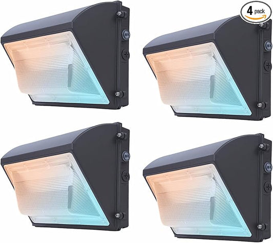 150W LED Wall Pack Light with Photocell 4Pack, 4000/5000/6500K 3CCT, 80/100/120/150W Selectable, LED Security Flood Commercial Outdoor Wall Lights for Parking Lot Barn Warehouses, 100-277V, ETL Listed