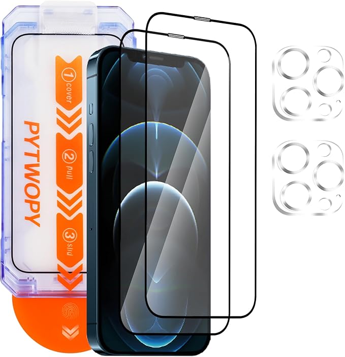 Glass Screen Protector for iPhone 12 Pro Max 6.7 inch[2 Pack][Easy Installation],with 2 Camera Lens Protectors,HD Clear Full Screen Tempered Glass,Case Friendly