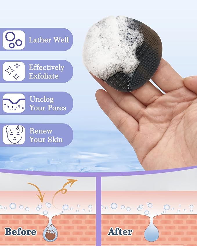 Manmihealth Silicone Back Scrubber & Soft Bath Glove, Silicone Scalp Massager Set 5 PCS, Super-Exfoliating Body Scrubber Shower Brush & Shampoo Brush Combination, with 2 Free Hooks (Style 1 Black)