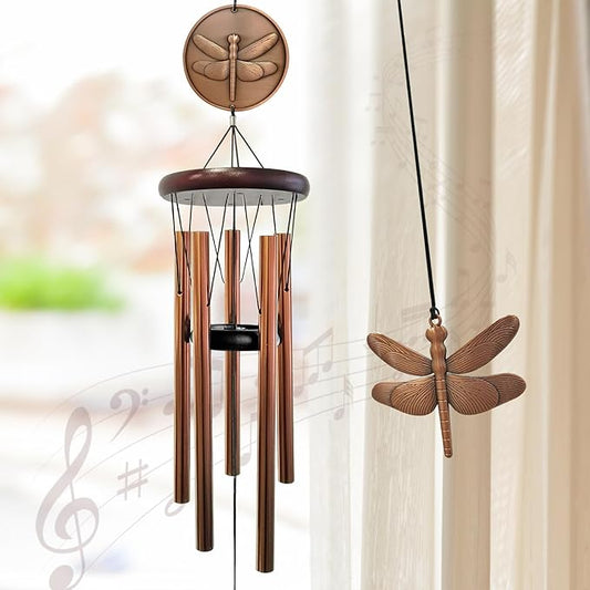 Dragonfly Wind Chimes for Outside,32 "Memorial Wind Chimes Create a Zen Atmosphere for Outdoor Dragonfly Gift for Women Mother Father Christmas Unisex,Garden Patio Yard Decor(Copper)