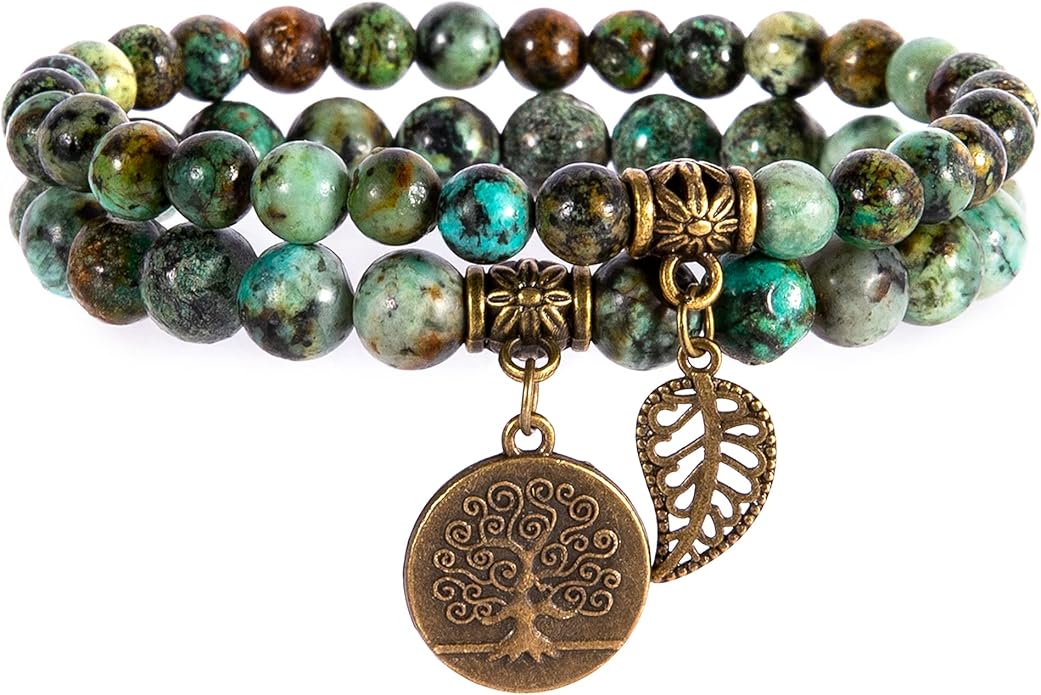 Bivei Natural Semi Precious Gemstone beads bracelet for women - Life Tree and Leaf Charm Energy Reiki Crystal Stretch Bracelets
