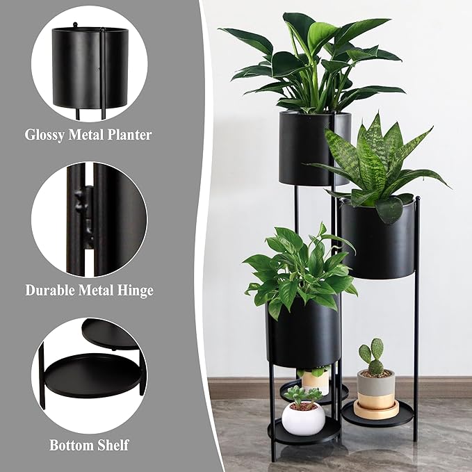 TRIROCKS Metal Plant Stand 6 Tier 6 Potted Indoor Flower Pot Stand Holder Shelf Outdoor Foldable Decorative Storage Shelf Rack for Multiple Potted Plants Patio Garden Living Room Corner(Black)