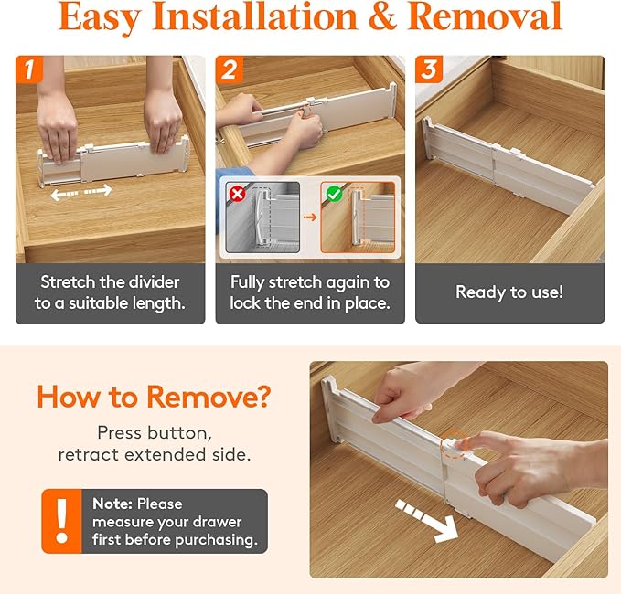 Lifewit 5 Pack Drawer Dividers 4" High, 10.5-16.5" Dresser Drawer Divider, Adjustable Drawer Organizers for Clothes, Plastic Drawers Separators for Dresser, Bedroom, Bathroom, Kitchen, Office