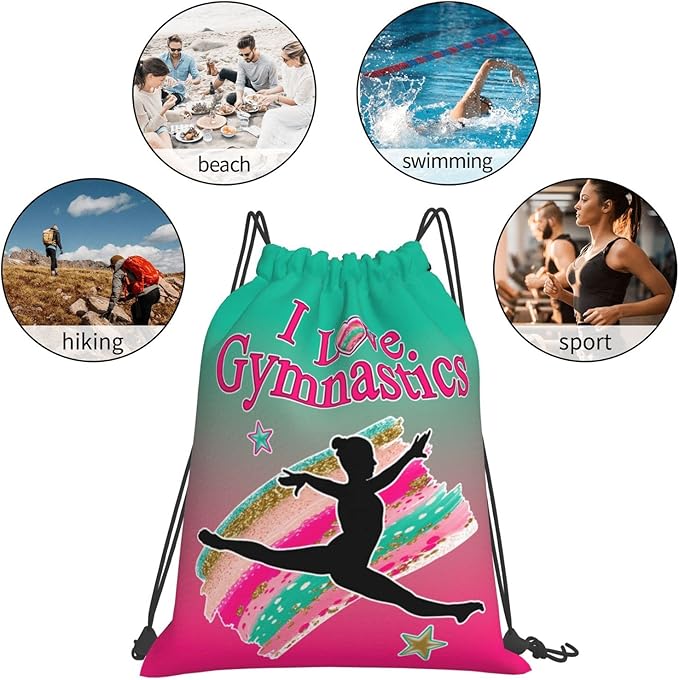 Gymnastics Drawstring Bags For Women Gymnast Drawstring Backpack Water Resistant String Bag Sports Gym Bag