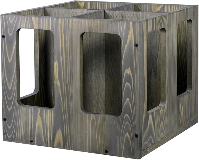 MyGift 4-Slot Vintage Brown Wood Foam Roller Storage Organizer, Wall Mounted or Floor Standing Holder Rack for Yoga Mats and Gym Accessories