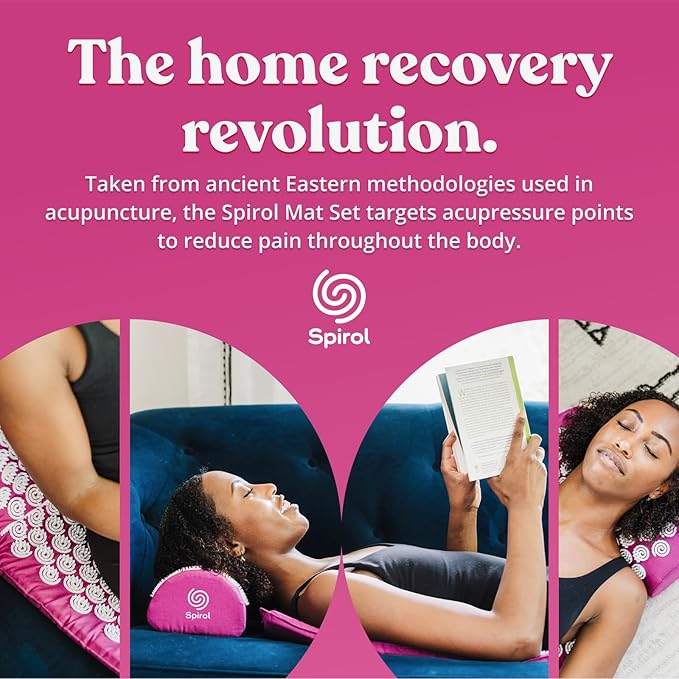 Spirol Acupressure Mat and Pillow Set for Back, Neck and Shoulder Pain Relief, with Flexible Acupressure Spikes, Includes Carry Bag (Amethyst)