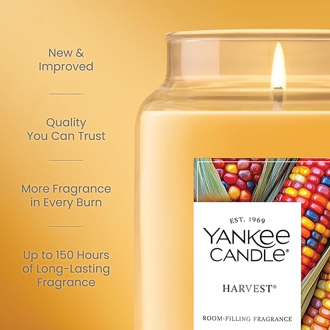 Yankee Candle Large Jar Scented Candle with up to 150 Hour Burn Time, Premium Plant Wax Blend for Consistent Burn, 22 oz Jar Candle with Room Filling Fragrance, Harvest