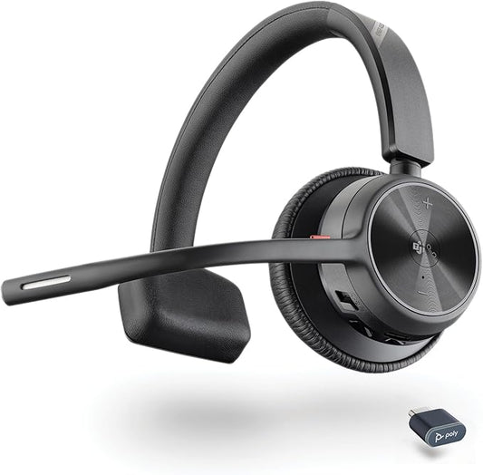 Poly Voyager 4310 UC Wireless Headset (Plantronics) - Single-Ear Bluetooth Headset w/Noise-Canceling Boom Mic - Connect PC/Mac/Mobile via Bluetooth - Works w/Teams (Certified), Zoom - Amazon Exclusive
