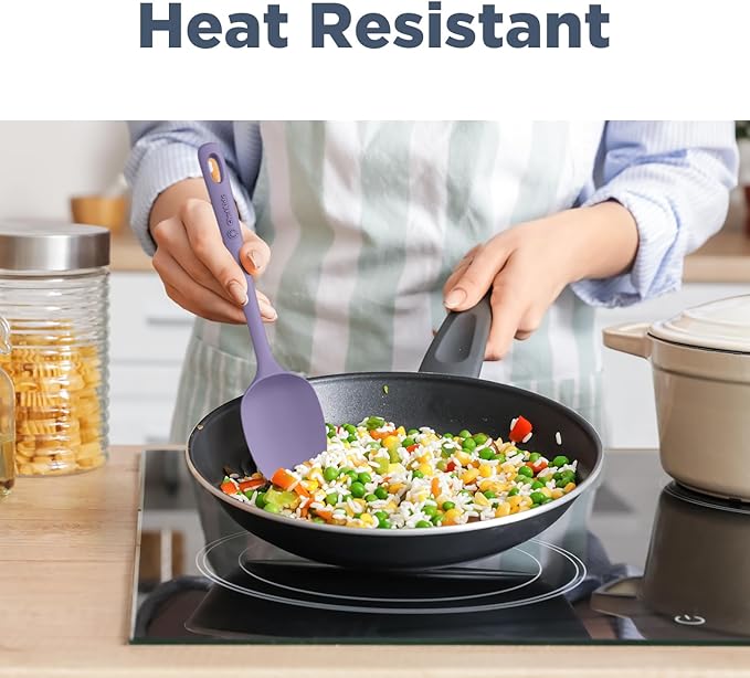 5 Pieces Silicone Spatula Set, Food Grade Rubber Spatula, Upgrade Strong Handle with Ergonomic Grip, Heat Resistant Up to 600°F for Nonstick Cookware, Cooking Purple