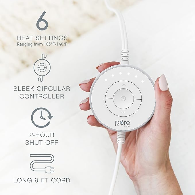 Pure Enrichment® PureRadiance™ Lumbar & Abdominal Luxury Heating Pad for Pain Relief, Patented Design, Soft Faux Fur & Micromink, 6 Heat Settings, Adjustable, Machine Washable, 9.5”x19.7” (Aquamarine)