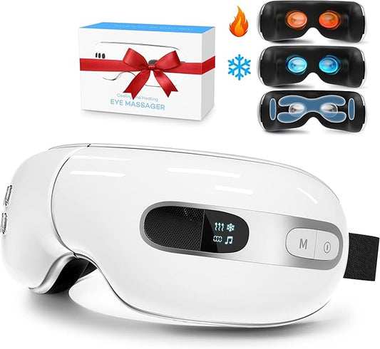 Eye Massager with Heat and Cooling for Migraine Dry Eyes Relief, Rechargeable Bluetooth Music Migraines Relief Eye Massager Improve Sleeping Gifts for Women Men