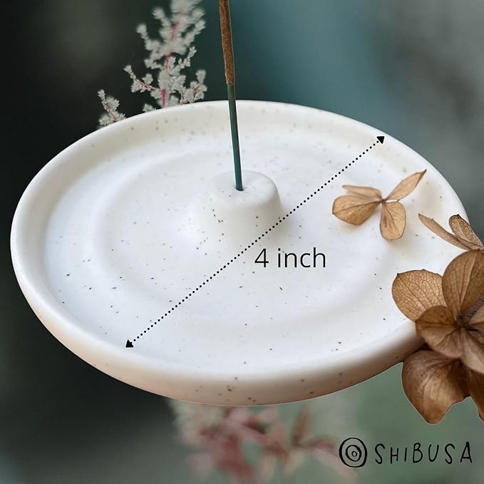 SHIBUSA Incense Holder - 4 INCH | Modern Minimalist Circular Incense Stick Burner for Cones or Sticks | Australian Designer | Ceramic Ash Catcher | Incense Not Included