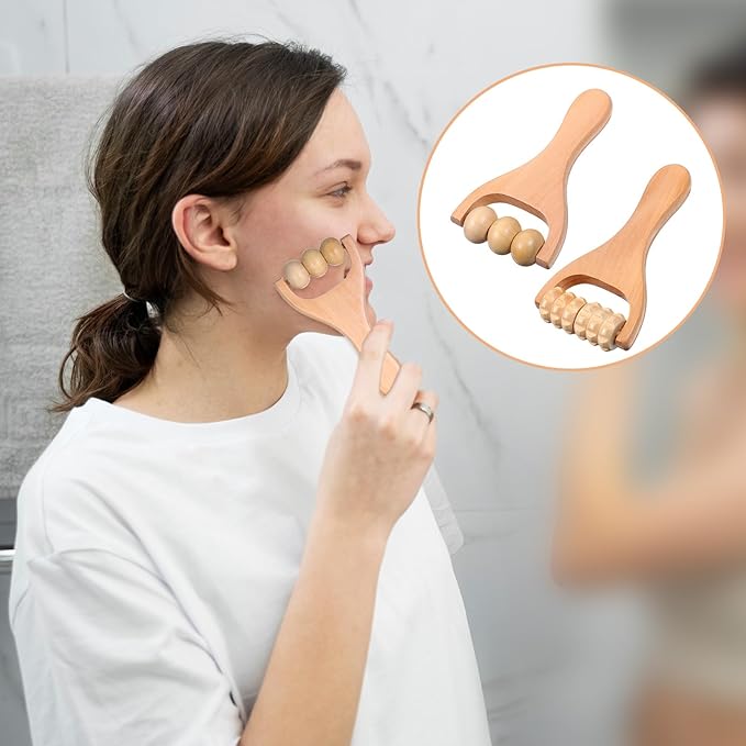 2Pcs Wooden Massage Roller Handheld Bead Massage Tool for Legs Body Feet Muscle Roller Stick