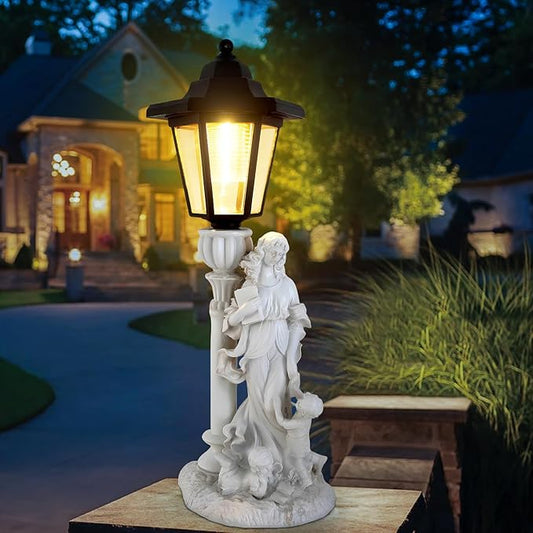 Solar Motherly Love Garden Decor, Outdoor Statues with Solar Powered Lantern for Outside Patio Yard Backyard Gifts for Mother's Day Birthday Housewarming