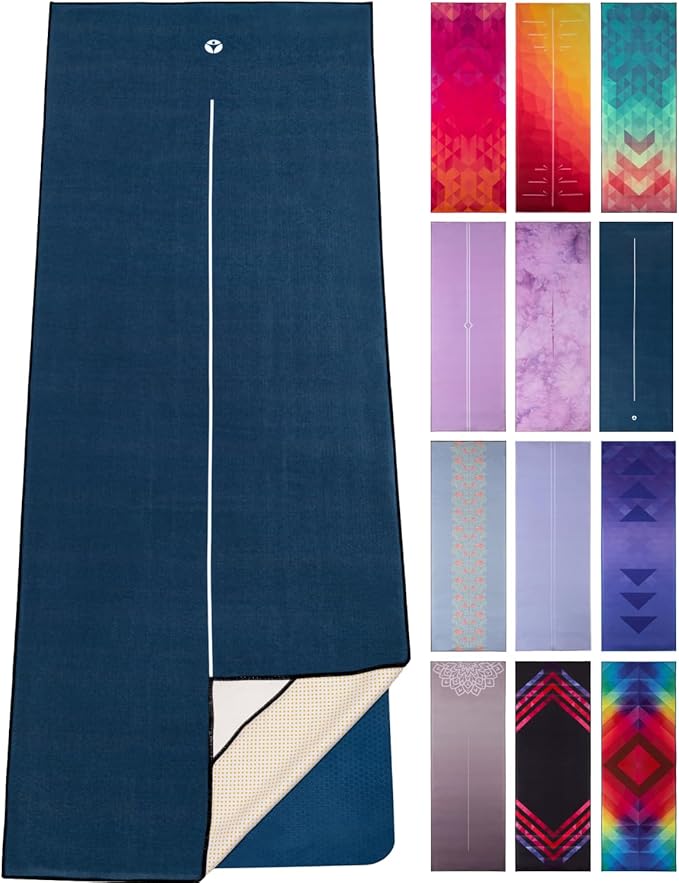Yoga Grip Yoga Towel - Non Slip Hot Yoga Mat Towel With Corner Pockets, No-Skid Grip, and Built-in Alignment Lines | Soft, Moisture Wicking, and Sweat Absorbent | No Bunching, Stays in Place 72" x 25"