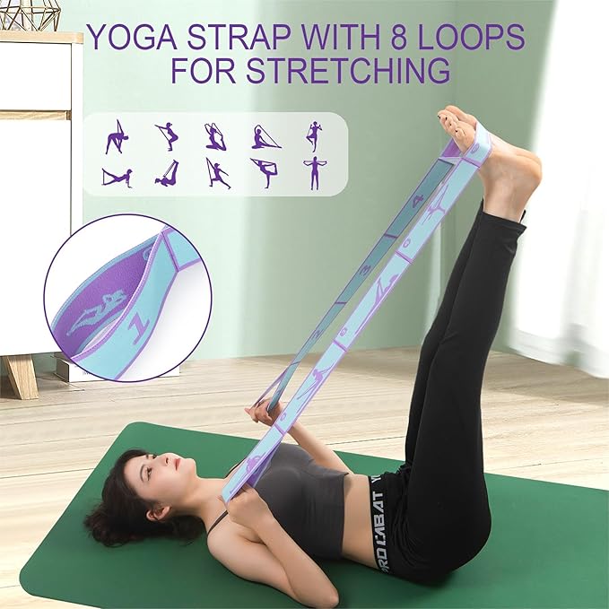 Yoga Straps for Stretching Strap Elastic for Physical Therapy Dance Yoga Pilates Gymnastics Exercise Flexible Pilates Stretch Band for Women Men