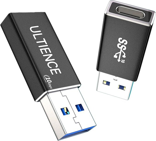 [10Gbps 2 Pack] USB C Female to USB A Male Adapter - USB 3.2 Converter High Speed 10Gbps Data Transfer & 60W Fast Charging, Compatible with Apple/iPhone/iPad