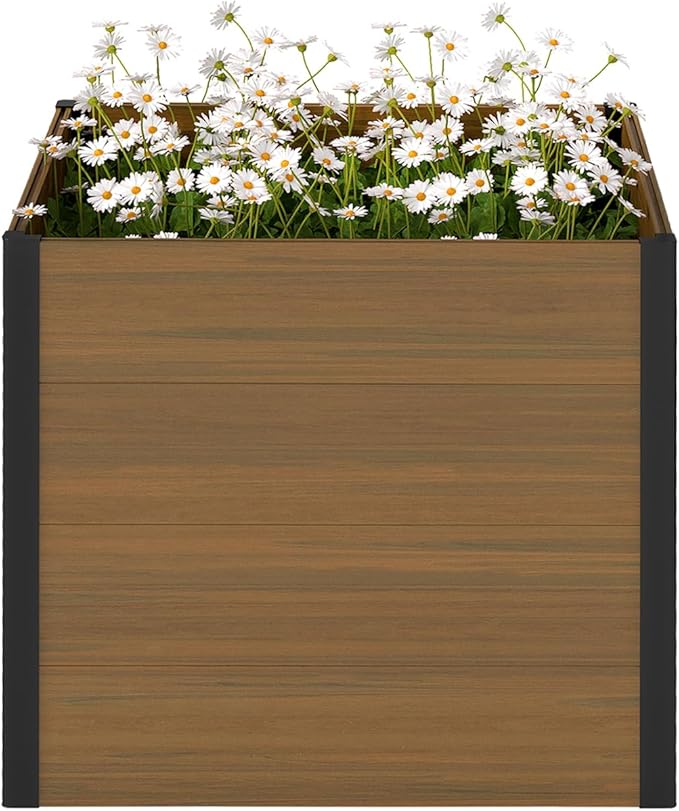 Raised Garden Bed - Expandable Design with Composite Panels & Aluminum Frame - Perfect for Flowers, Vegetables, Herbs - Outdoor Planter Box for Patio, Balcony, Backyard (Brown)