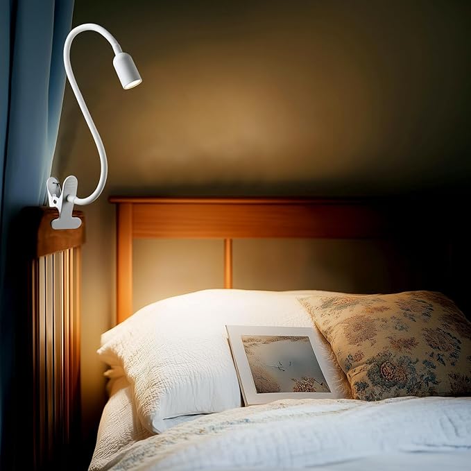 LED Reading Lights for Bed Headboard, Clip on Spotlight Lamp for Desk, Dorm Bed, Dimmable USB Clamp Book Light with Flexible Gooseneck, Change Color Temperature 3000/4000/6000K