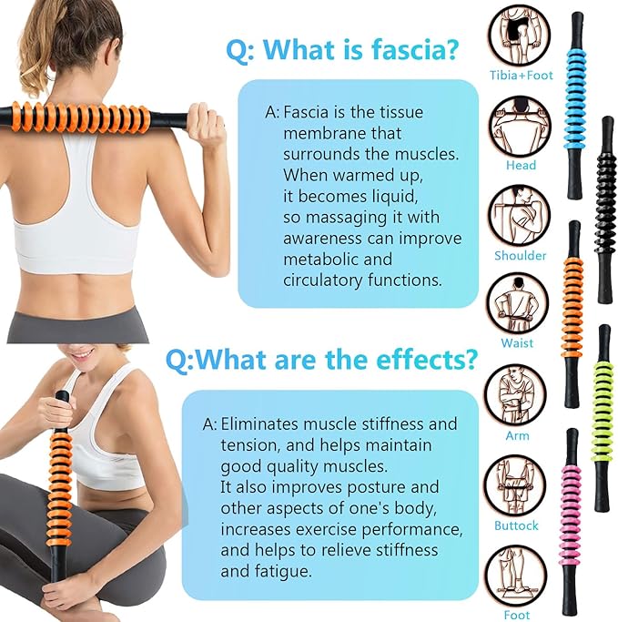 Muscle Roller Stick, Yoga Massage Roller Bar Fitness Beauty Tool for Athletes Relief Leg Back Pain (Orange)