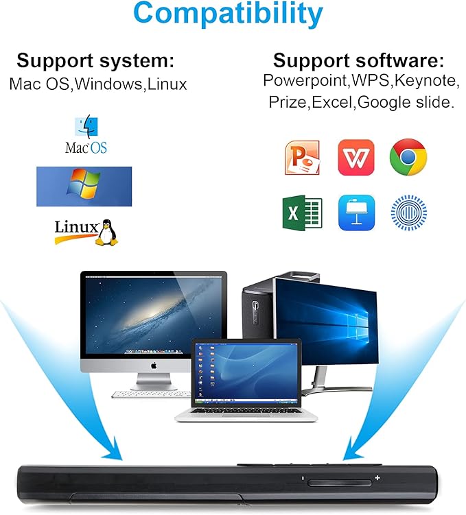 Wireless Presenter Remote, Presentation Clicker with Hyperlink & Volume Remote Control PowerPoint Office Presentation Clicker for Keynote/PPT/Mac/PC/Laptop(Battery Included)
