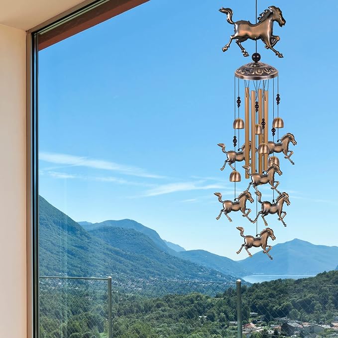Solawindchime Horse Wind Chimes Outdoor, Horse Bronze Wind Chime, Horse Gift Wind Chimes, Horses Wind Bells, Gifts for Women, for Home, Garden, Indoor, Outdoor Decoration, Garden Horses Wind Chime