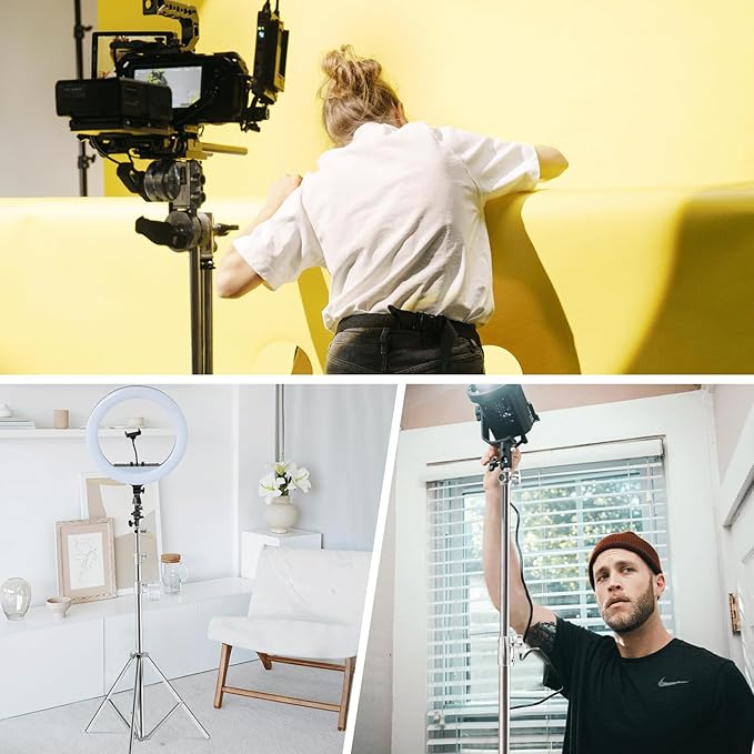 Wellmaking Stainless Steel Photography Light Stand 9.2ft/280cm.Spring Cushioned Heavy Duty Tripod Stand with 1/4”to3/8” Screw Adapter and Tilt Swivel Mount for Strobe, Video Light,ring light,Monolight